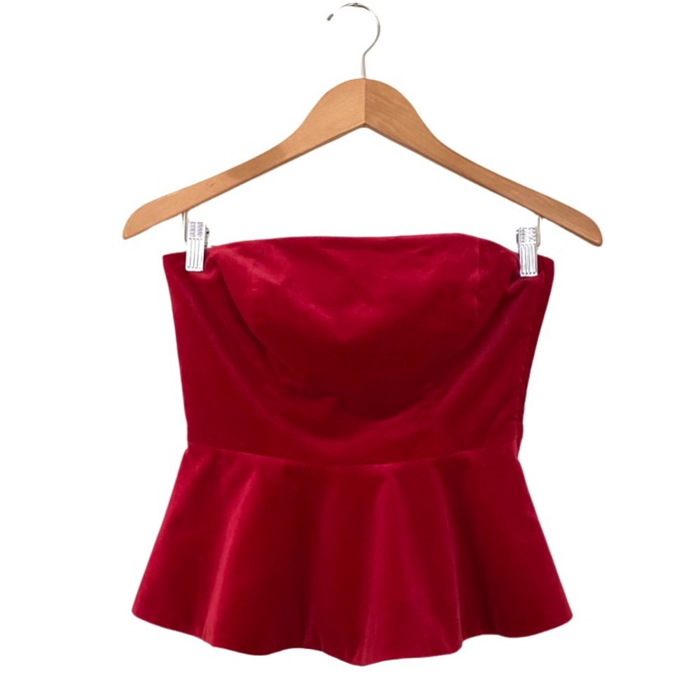Worth | Red Velvet Peplum Bustier Top